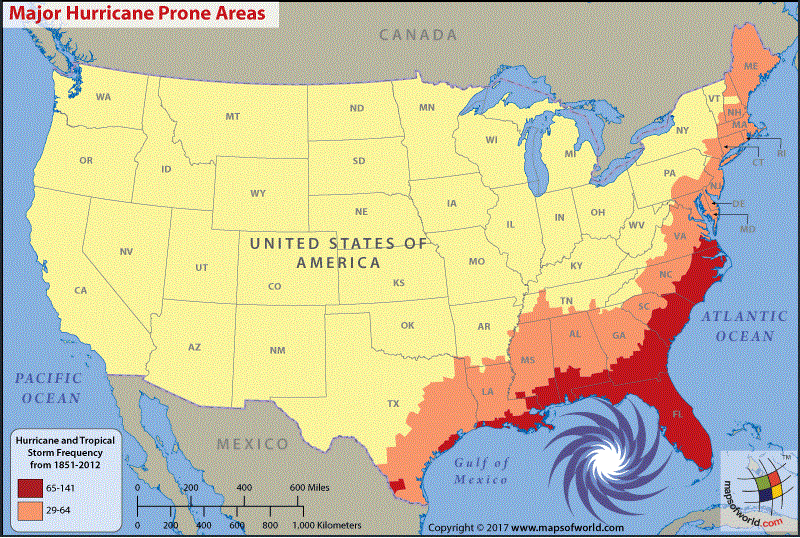 Hurricane Prone Areas in USA
