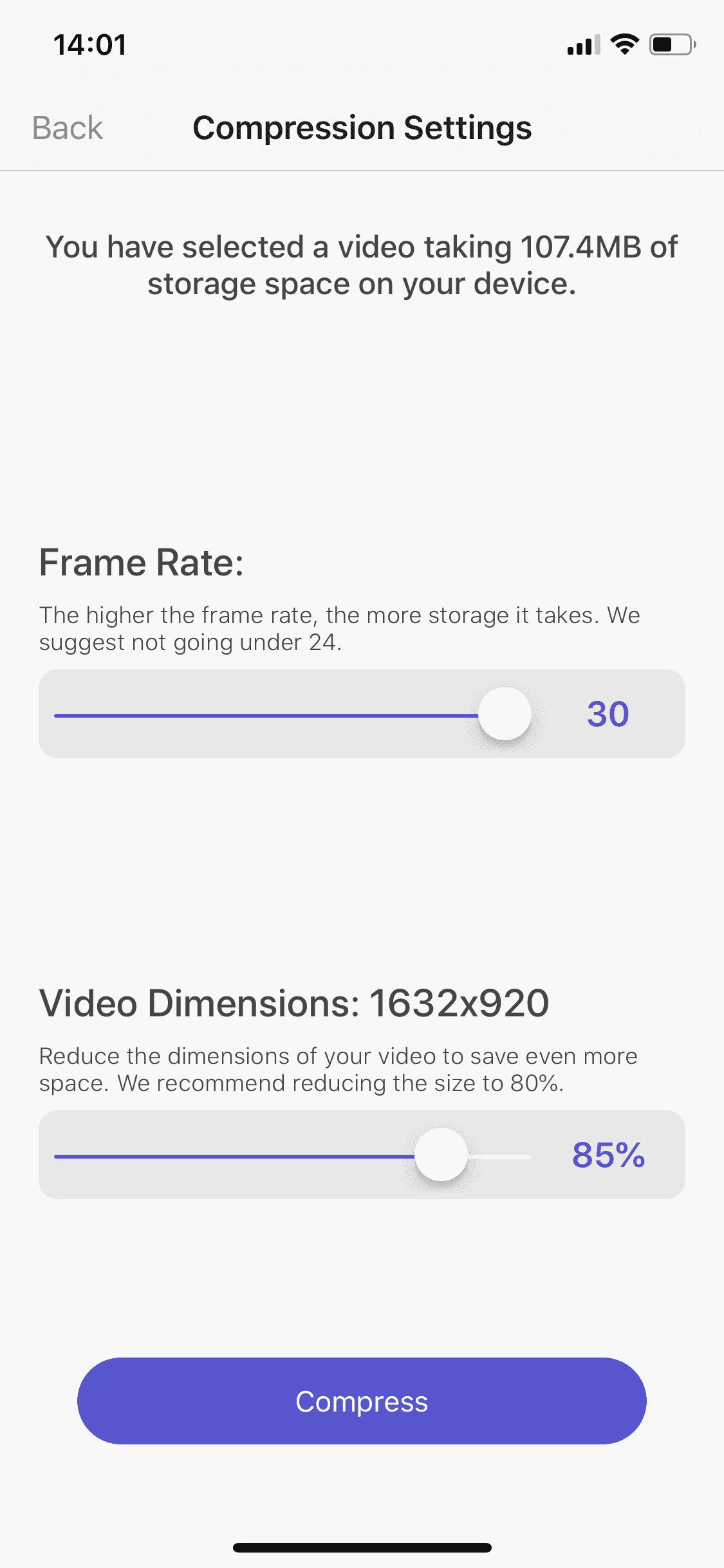 Shrink video dimensions