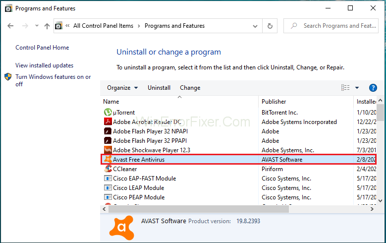 Uninstall or Repair Avast to Fix Avast Service High CPU