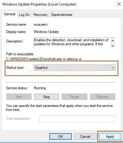 Windows Update Service Properties