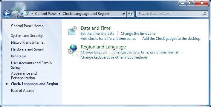 Clock, Language, and Region in Windows 7