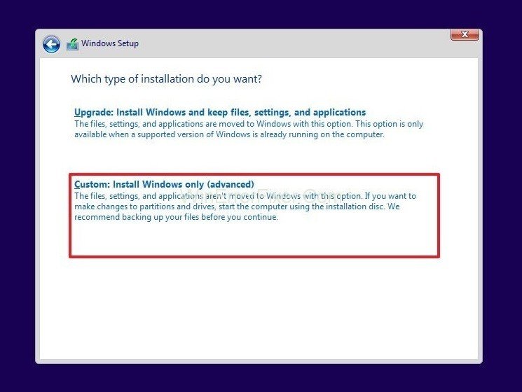 Custom Install Windows Advanced